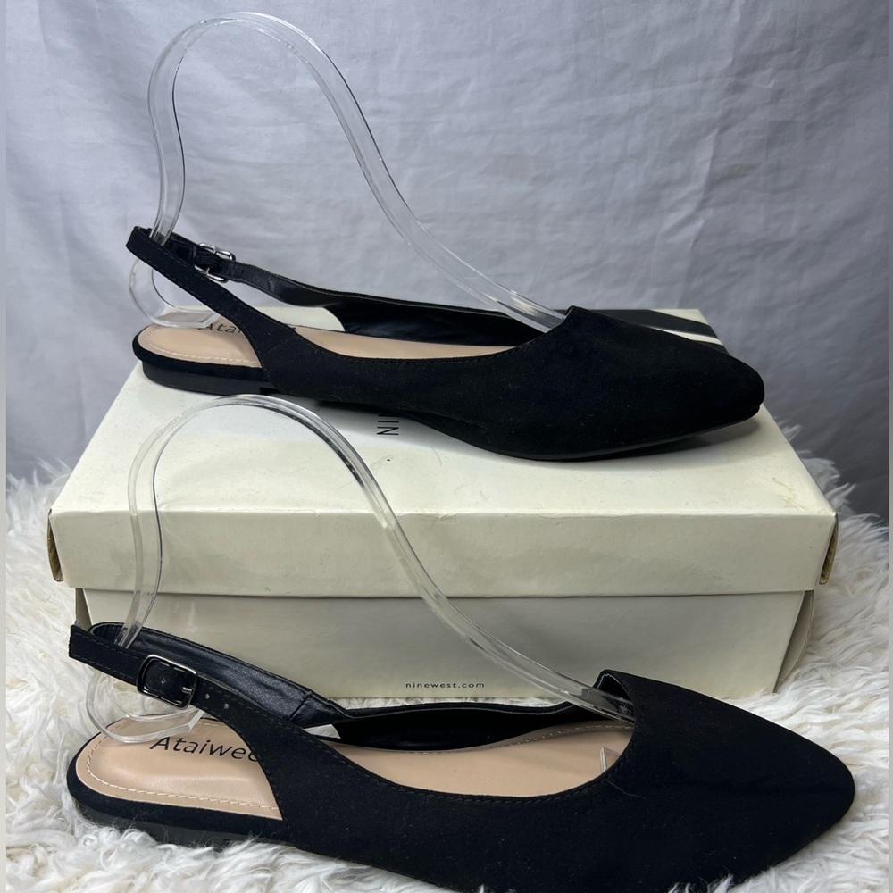 Ataiwee Women's flat shoe with a pointed toe and back strap Black 9M